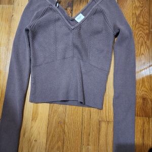 Abercrombie & Fitch Gray Ribbed Knit Top